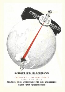 Werbegrafik von Schoeller-Bleckmann Tiefbohrtechnik: Schon in den 1950er Jahren ein globales Unternehmen. Quelle: Archiv Rohstoff Geschichte.